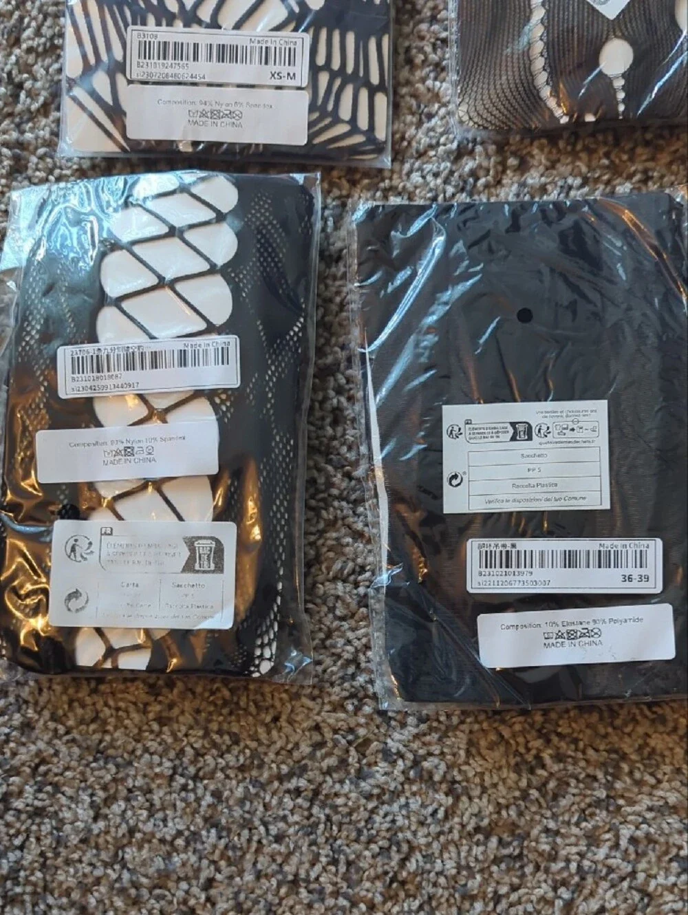 12 Pairs of Mixed Patterned Tights and Hosiery - Black, White, Beige
